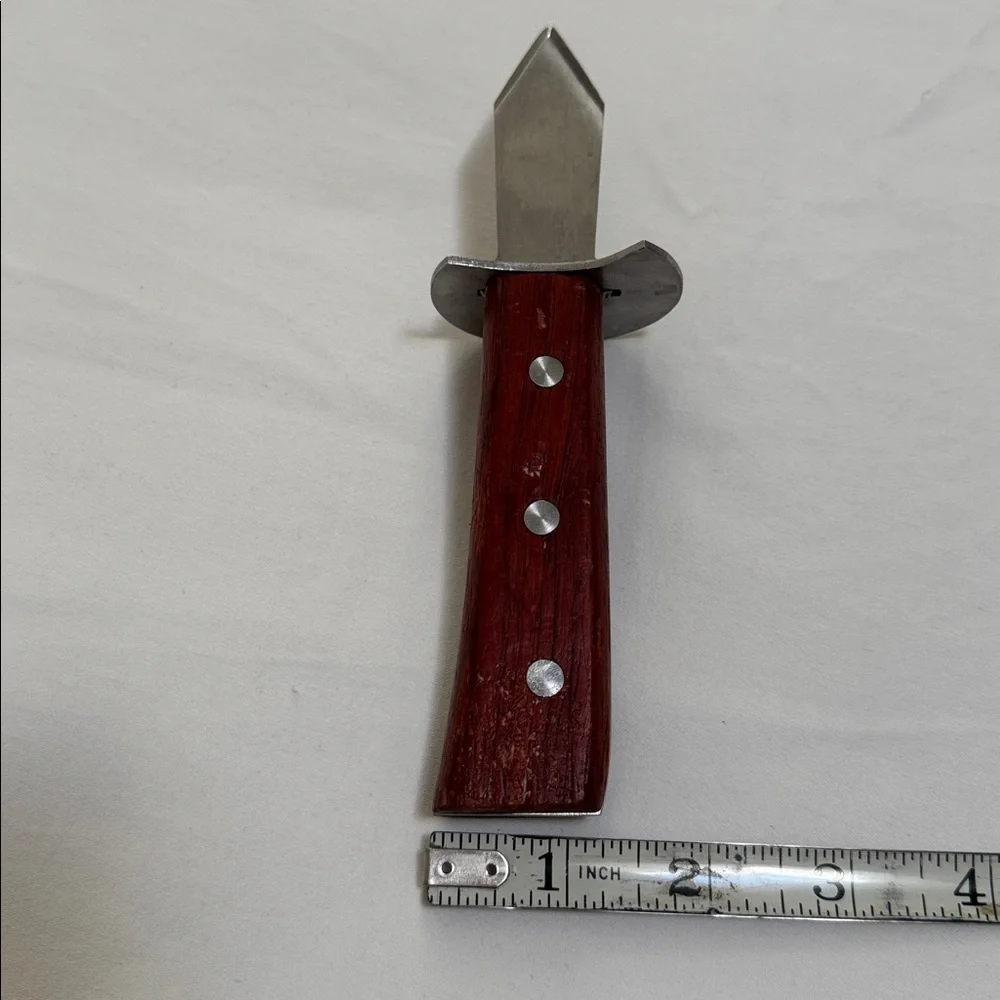 OYSTER DAGGER SHUCKER SHELLFISH KNIFE FullTang Stainless Steel Wood Red Brown 7”